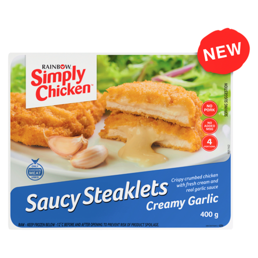 Picture of Rainbow Simply Chicken Saucy Steaklets Creamy Garlic 400g