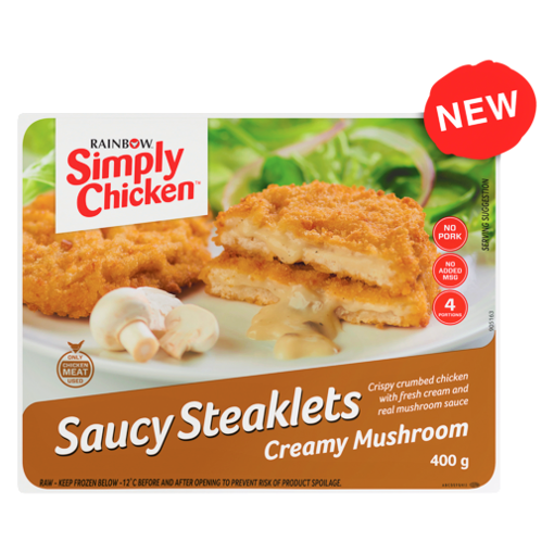 Picture of Rainbow Simply Chicken Saucy Steaklets Creamy Mushroom 400g