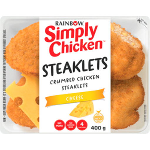 Picture of Rainbow Simply Chicken Crumbed Chicken Cheese Steaklets 400g